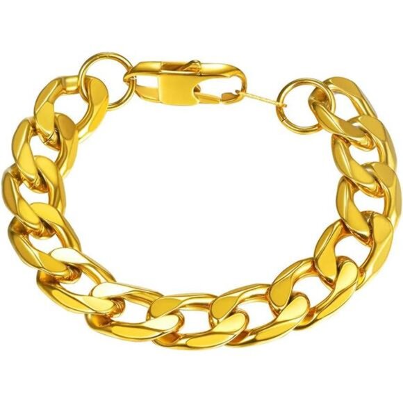 PROSTEEL Mens Cuban Link Bracelet, Black/18K Gold 316L Stainless Steel Cuban - Picture 1 of 7